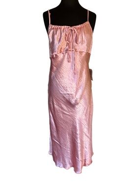 bebe Rose Gold Satin Midi Slip Dress with DEFECT